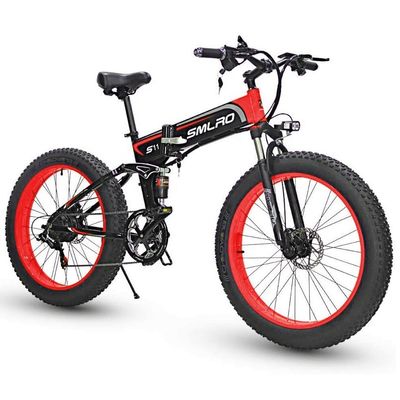 Elektrikli Bisiklet Şişman Lastik Katlama 13AH SMLRO S11 26x4.0 Inch 48V 1000W Motor 7 Hız