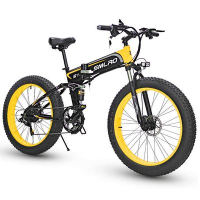 Elektrikli Bisiklet Şişman Lastik Katlama 13AH SMLRO S11 26x4.0 Inch 48V 1000W Motor 7 Hız